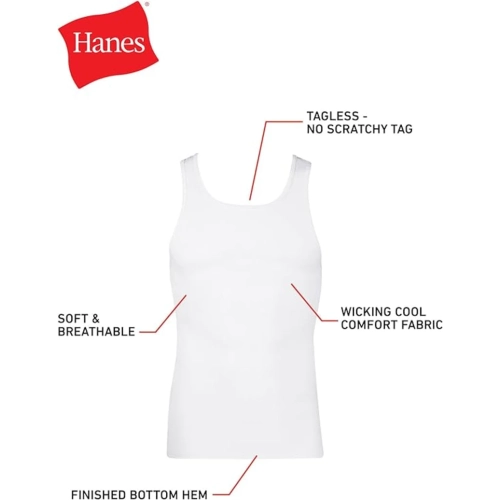 Hanes Men’s Ribbed Cotton Tank Undershirts | 6-Pack | Large size