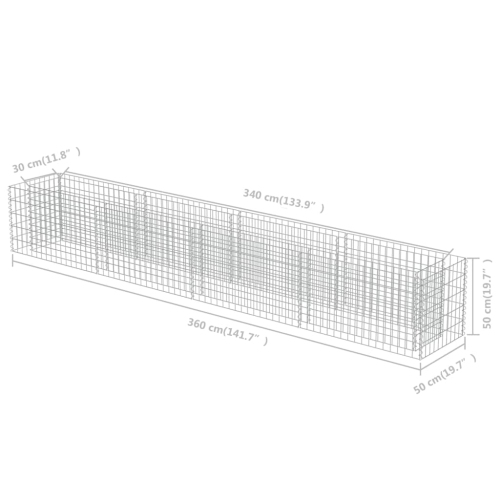 vidaXL Gabion Raised Bed Galvanised Steel 141.7"x19.7"x19.7"
