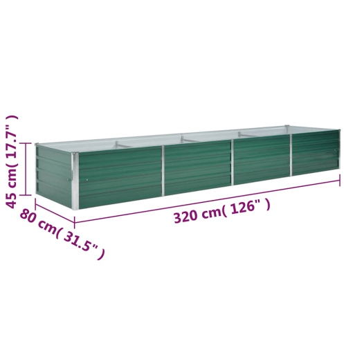 vidaXL Garden Raised Bed Galvanized Steel, Planter, Weather-resistant, Green, 126"x31.5"x17.7"
