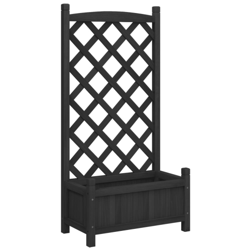 VIDAXL  Planter With Trellis Solid Wood Fir In Black