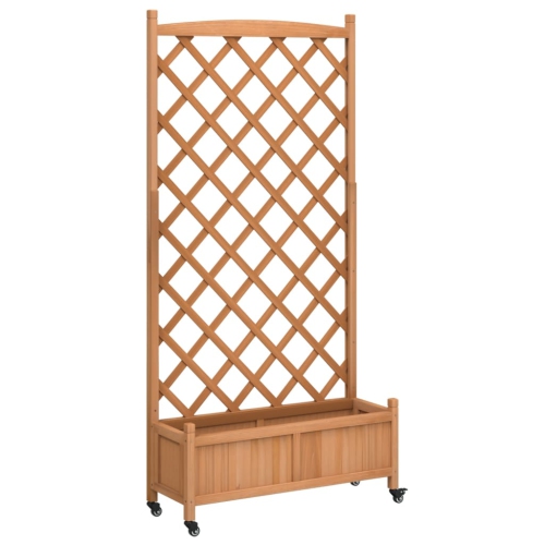 VIDAXL  Planter With Trellis And Wheels Solid Wood Fir In Brown