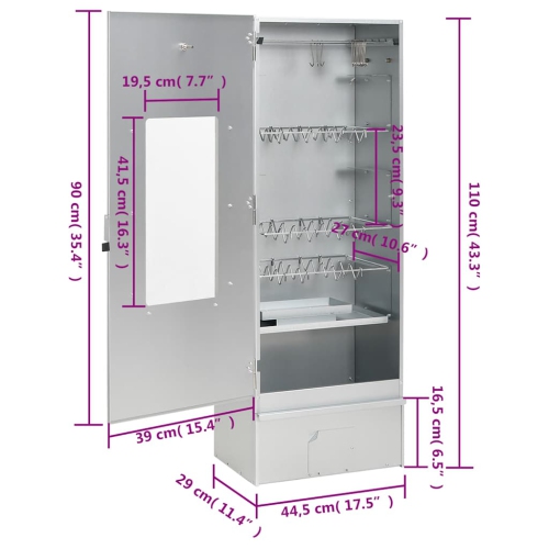 vidaXL BBQ Oven Smoker with Wood Chips 44.5x29x110 cm Galvanised steel