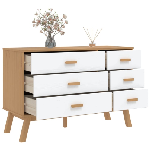 vidaXL Drawer Cabinet OLDEN White and Brown Solid Wood Pine