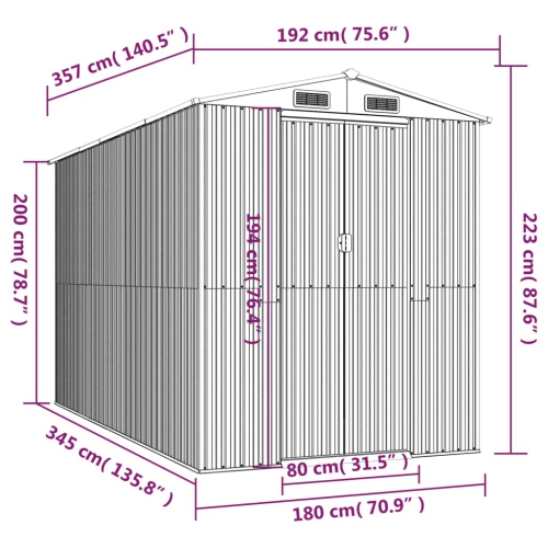 vidaXL Garden Shed Anthracite 192x357x223 cm Galvanised Steel