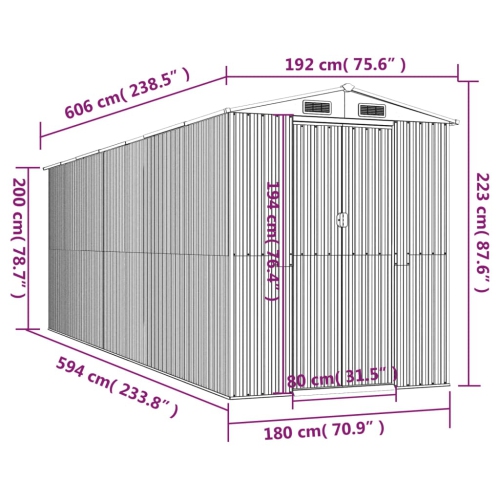 vidaXL Garden Shed Anthracite 192x606x223 cm Galvanised Steel