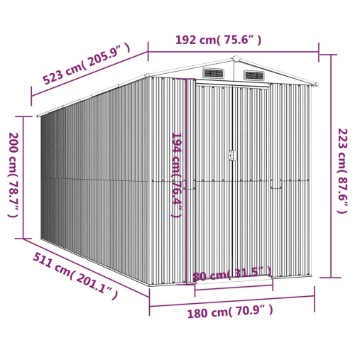 vidaXL Garden Shed Anthracite 192x523x223 cm Galvanised Steel