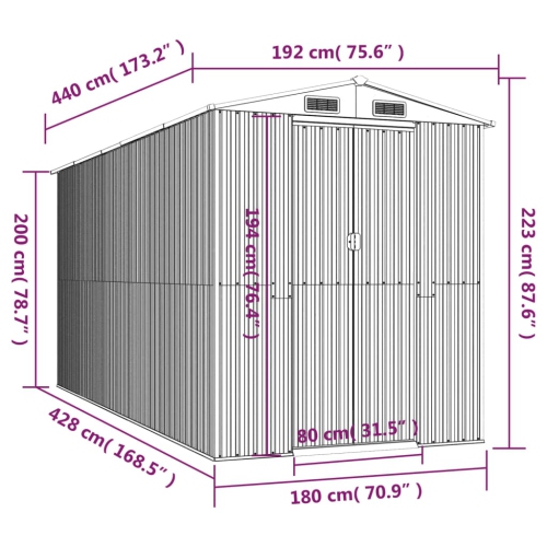 vidaXL Garden Shed Anthracite 192x440x223 cm Galvanised Steel