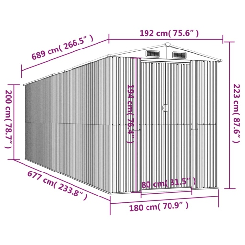 vidaXL Garden Shed Anthracite 192x689x223 cm Galvanised Steel
