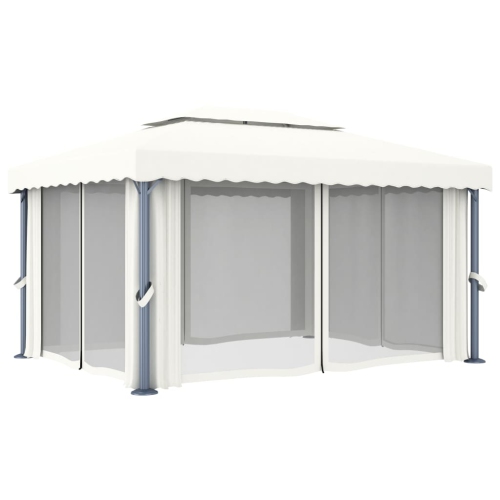 vidaXL Gazebo with Curtain 4x3 m Cream White Aluminium