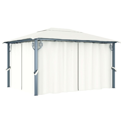 VIDAXL  Gazebo With Curtain 400 X 300 Cm Cream Aluminium