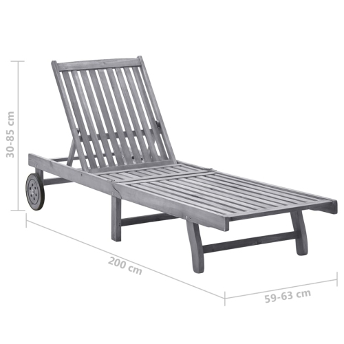 vidaXL Garden Sun Lounger with Cushion Grey Solid Acacia Wood