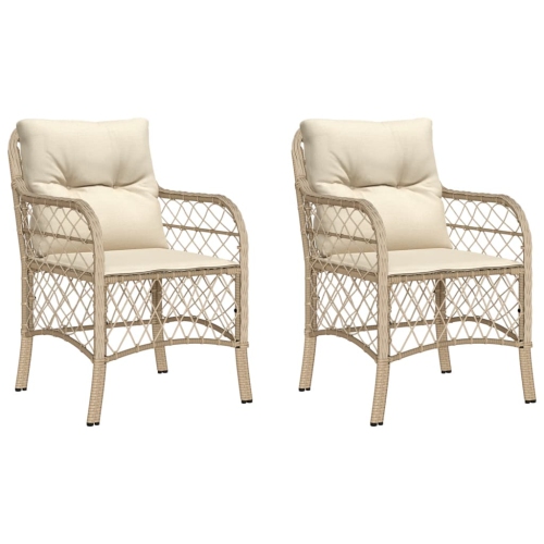VIDAXL  Garden Chairs With Cushions 2 PCs Poly Rattan In Beige