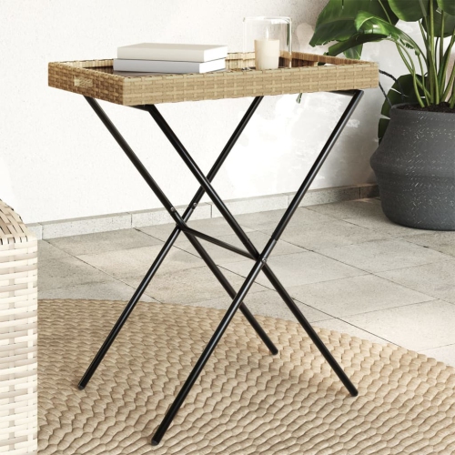 vidaXL Folding Tray Table Beige 65x40x75 cm Poly Rattan