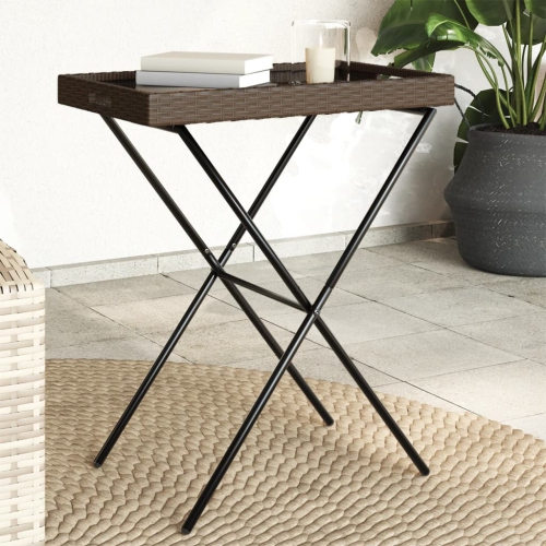 vidaXL Folding Tray Table Brown 65x40x75 cm Poly Rattan