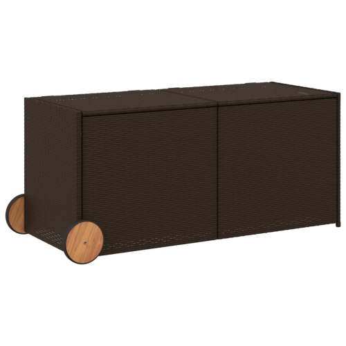 vidaXL Garden Storage Box with Wheels Brown 283L Poly Rattan