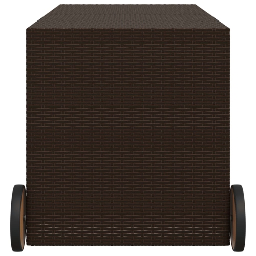 vidaXL Garden Storage Box with Wheels Brown 283L Poly Rattan