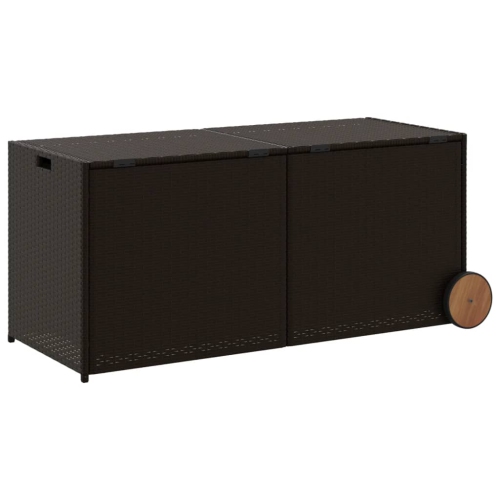 vidaXL Garden Storage Box with Wheels Brown 283L Poly Rattan