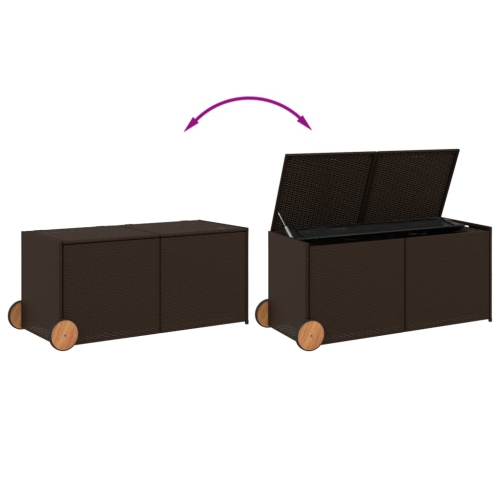 vidaXL Garden Storage Box with Wheels Brown 283L Poly Rattan