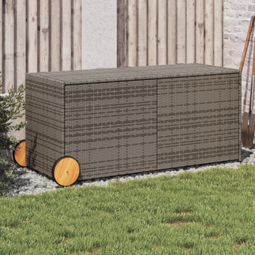vidaXL Garden Storage Box with Wheels Grey 283L Poly Rattan