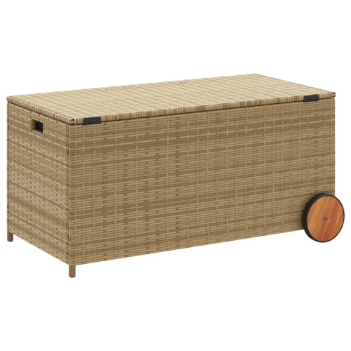 vidaXL Garden Storage Box with Wheels Mix Beige 190L Poly Rattan