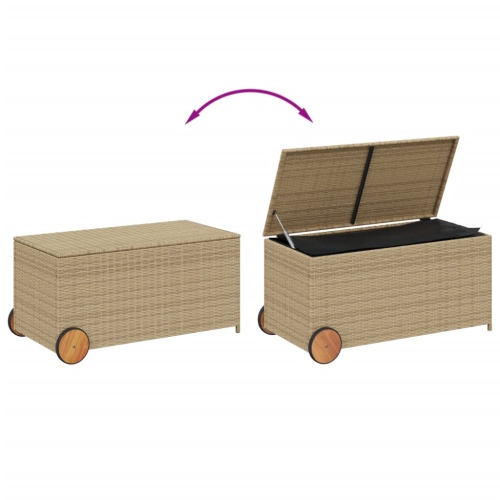 vidaXL Garden Storage Box with Wheels Mix Beige 190L Poly Rattan