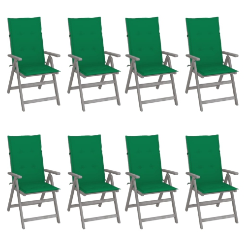 Chaises inclinables avec coussins de jardin VidaXL 8 pièces en bois d'acacia gris