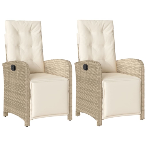 VIDAXL  Reclining Garden Chairs 2 PCs With Footrest Poly Rattan In Beige