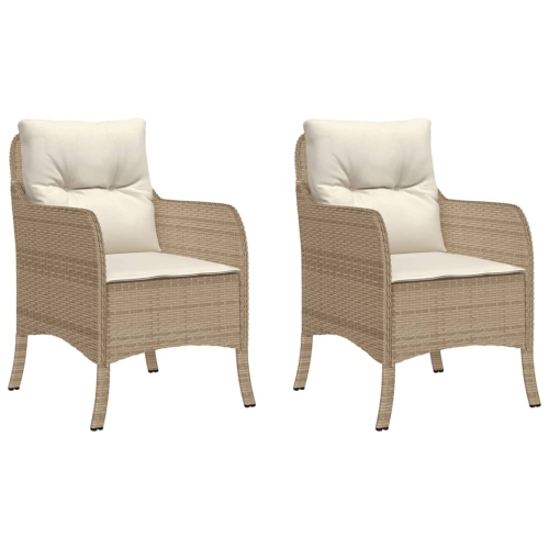 VIDAXL  Garden Chairs With Cushions 2 PCs Poly Rattan In Beige