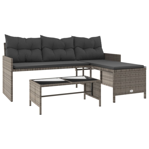 VIDAXL  Garden Sofa With Table And Cushions L-Shaped Poly Rattan In Grey