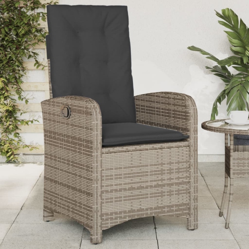 vidaXL Reclining Garden Chair with Cushions Grey Poly Rattan
