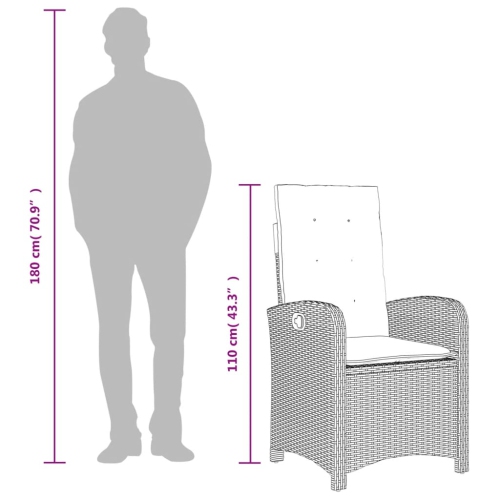vidaXL Reclining Garden Chair with Cushions Grey Poly Rattan