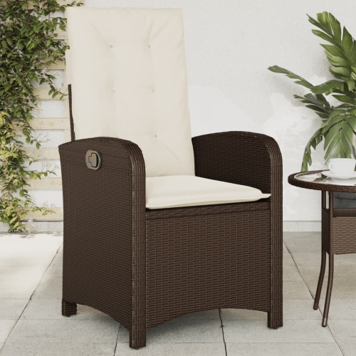 Fauteuil de jardin inclinable vidaXL avec coussins en poly rotin brun