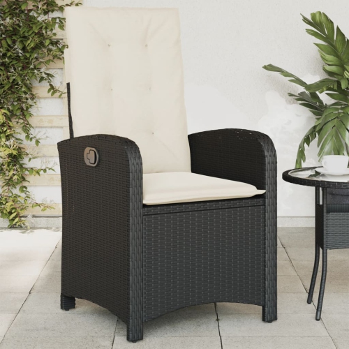 vidaXL Reclining Garden Chair with Cushions Black Poly Rattan