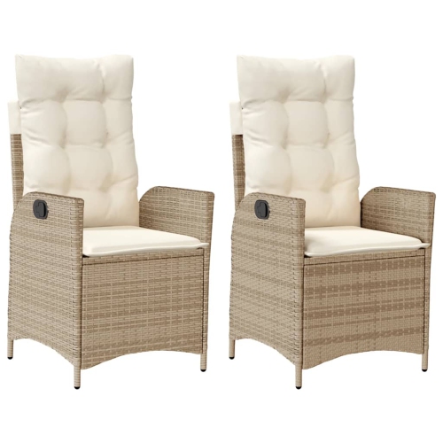 VIDAXL  Reclining Garden Chairs 2 PCs With Cushions Poly Rattan In Beige