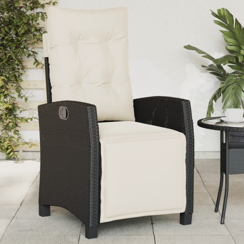 vidaXL Reclining Garden Chair with Footrest Black Poly Rattan