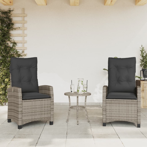 vidaXL Reclining Garden Chairs 2 pcs with Cushions Grey Poly Rattan