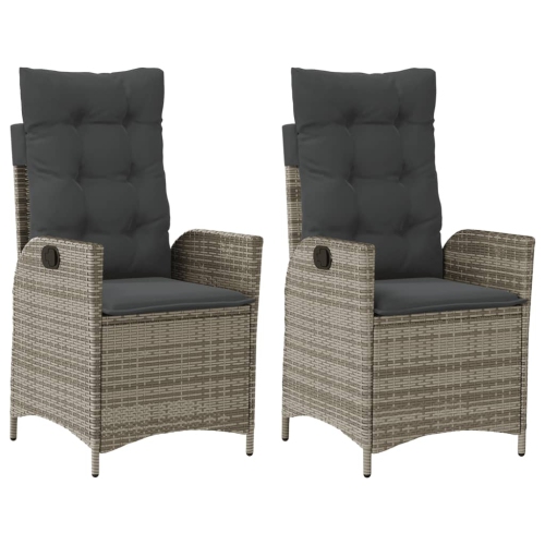 vidaXL Reclining Garden Chairs 2 pcs with Cushions Grey Poly Rattan