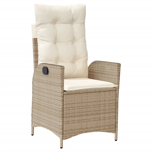 vidaXL Reclining Garden Chair with Cushions Beige Poly Rattan
