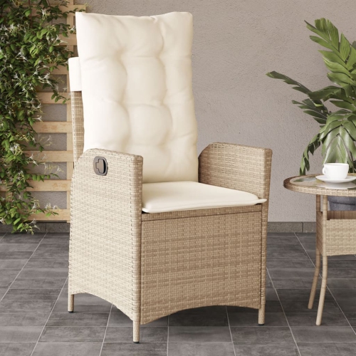 vidaXL Reclining Garden Chair with Cushions Beige Poly Rattan