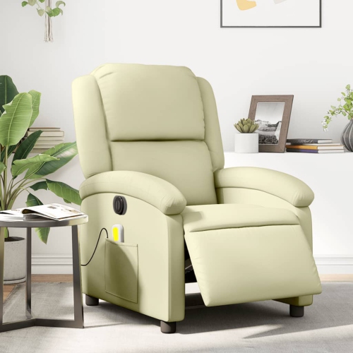 Fauteuil de massage inclinable électrique en cuir véritable crème de vidaXL