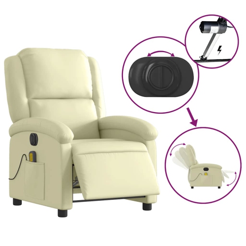 Fauteuil de massage inclinable électrique en cuir véritable crème de vidaXL