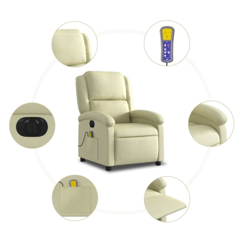 Fauteuil de massage inclinable électrique en cuir véritable crème de vidaXL