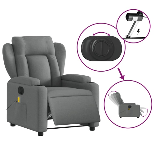 Fauteuil de massage inclinable électrique en tissu gris foncé vidaXL