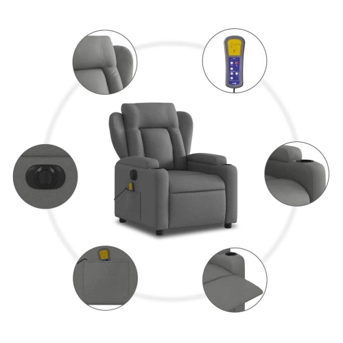 Fauteuil de massage inclinable électrique en tissu gris foncé vidaXL