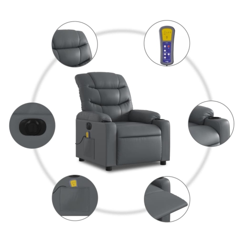 Fauteuil de massage inclinable électrique en similicuir gris vidaXL