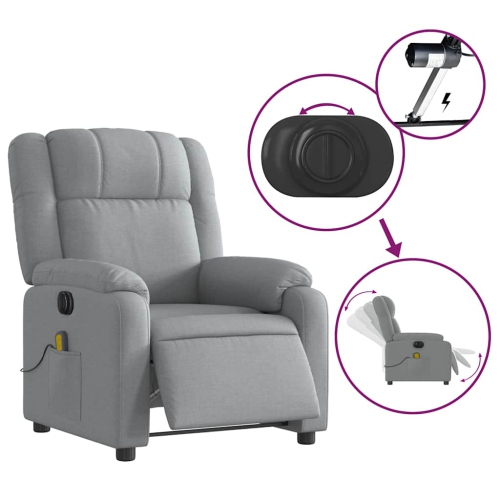 Fauteuil de massage inclinable électrique en tissu gris pâle de vidaXL