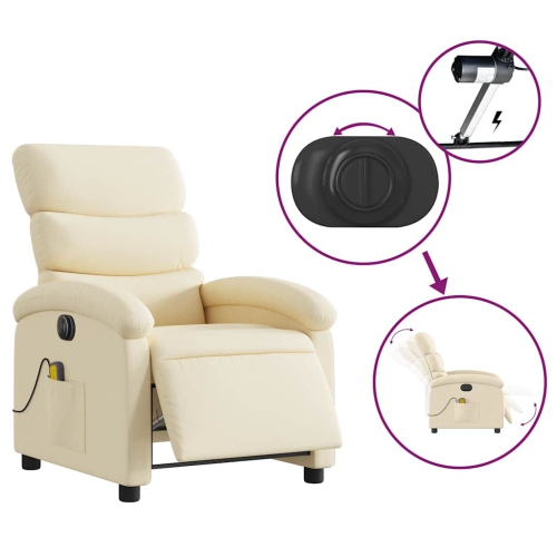 vidaXL Electric Massage Recliner Chair Cream Fabric