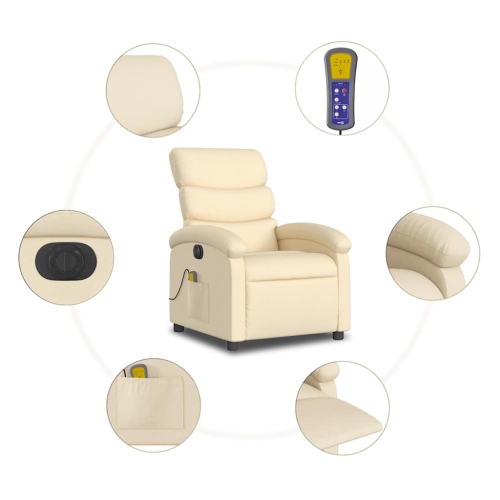 vidaXL Electric Massage Recliner Chair Cream Fabric