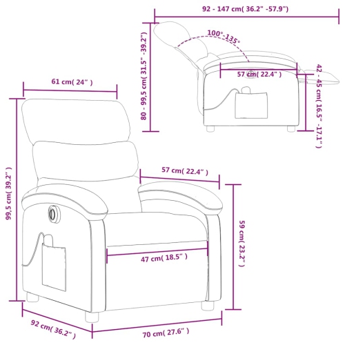 vidaXL Electric Massage Recliner Chair Cream Fabric
