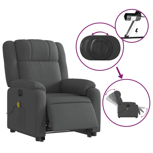 Fauteuil de massage inclinable électrique en tissu gris foncé de vidaXL